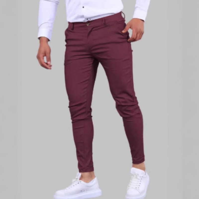 Chino Pants Men - بنطلون تشينو رجالي ضيق بلون النبيذ