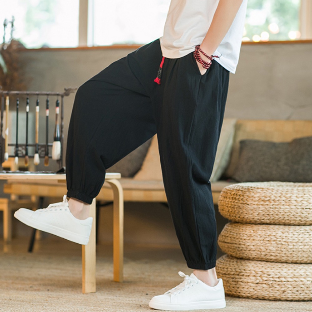 Chino Pants Men - الرجال القطن والكتان سراويلي حريمي عادية