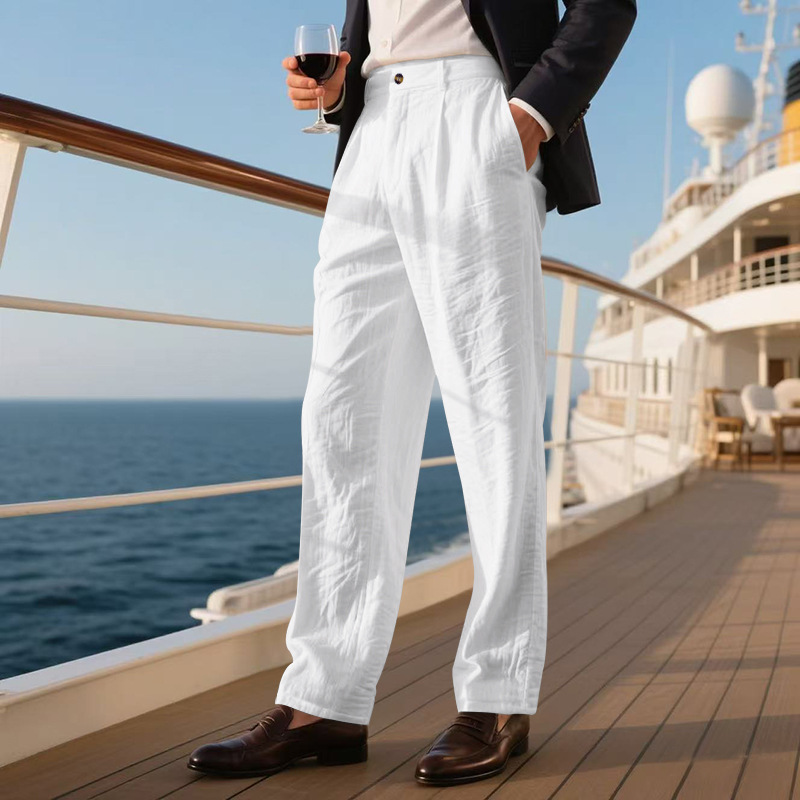 Chino Pants Men - بنطلون رجالي رسمي بخصر مرتفع وطيات،