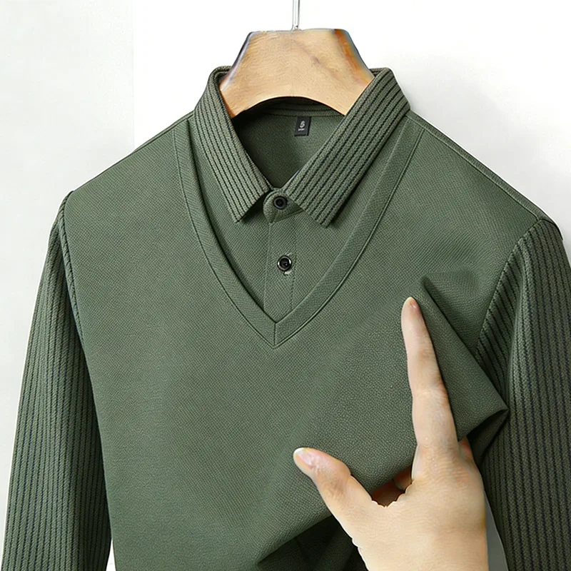 Mens Fashion Wear - قميص رجالي بياقة مزدوجة وهمية، ياقة