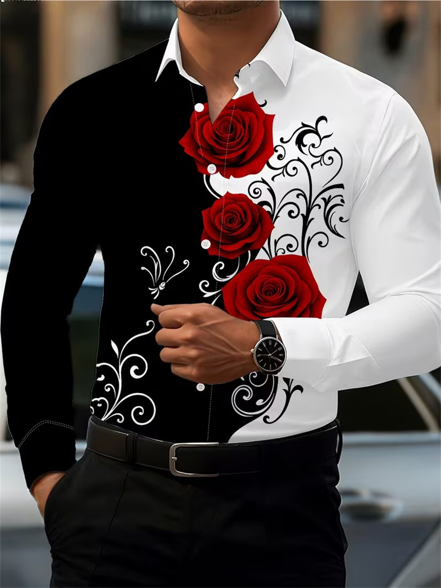 Mens Fashion Trend - قميص رجالي بأكمام طويلة مزين بطبعة