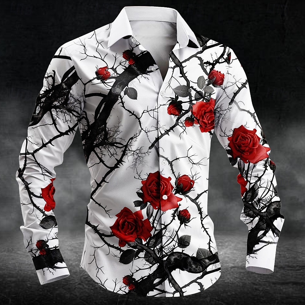 Mens Fashion Trend - قميص رجالي بأكمام طويلة بتصميم زهرة